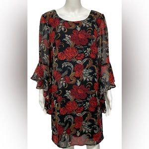 Eonneeted apparel size 4P beautiful dress with black red roses, green an…